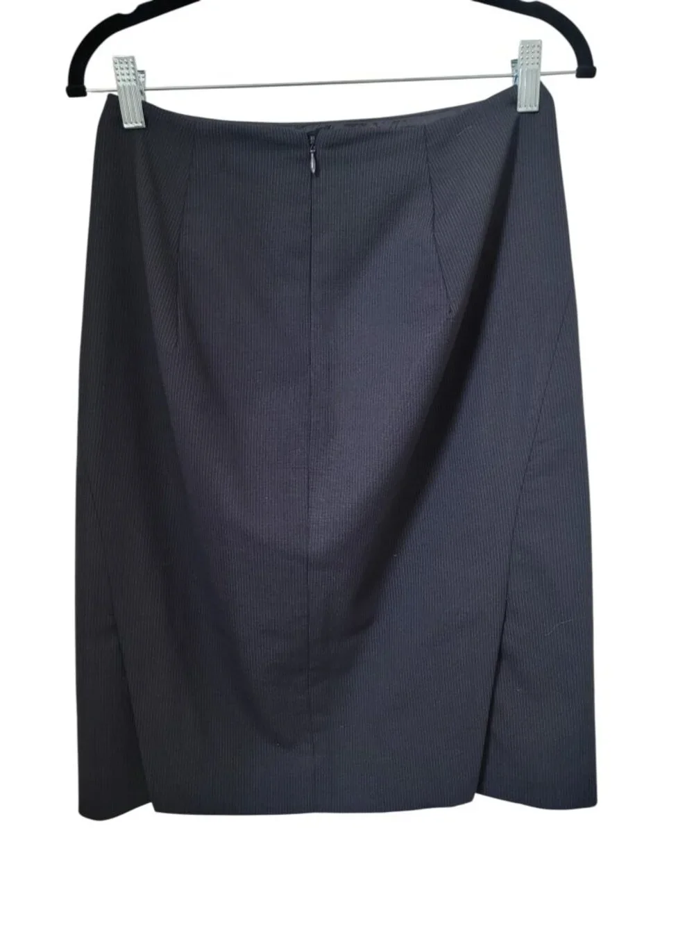 J. Crew Size 2 Navy Blue with Gray Pinstriped Summer Wool Pencil Skirt